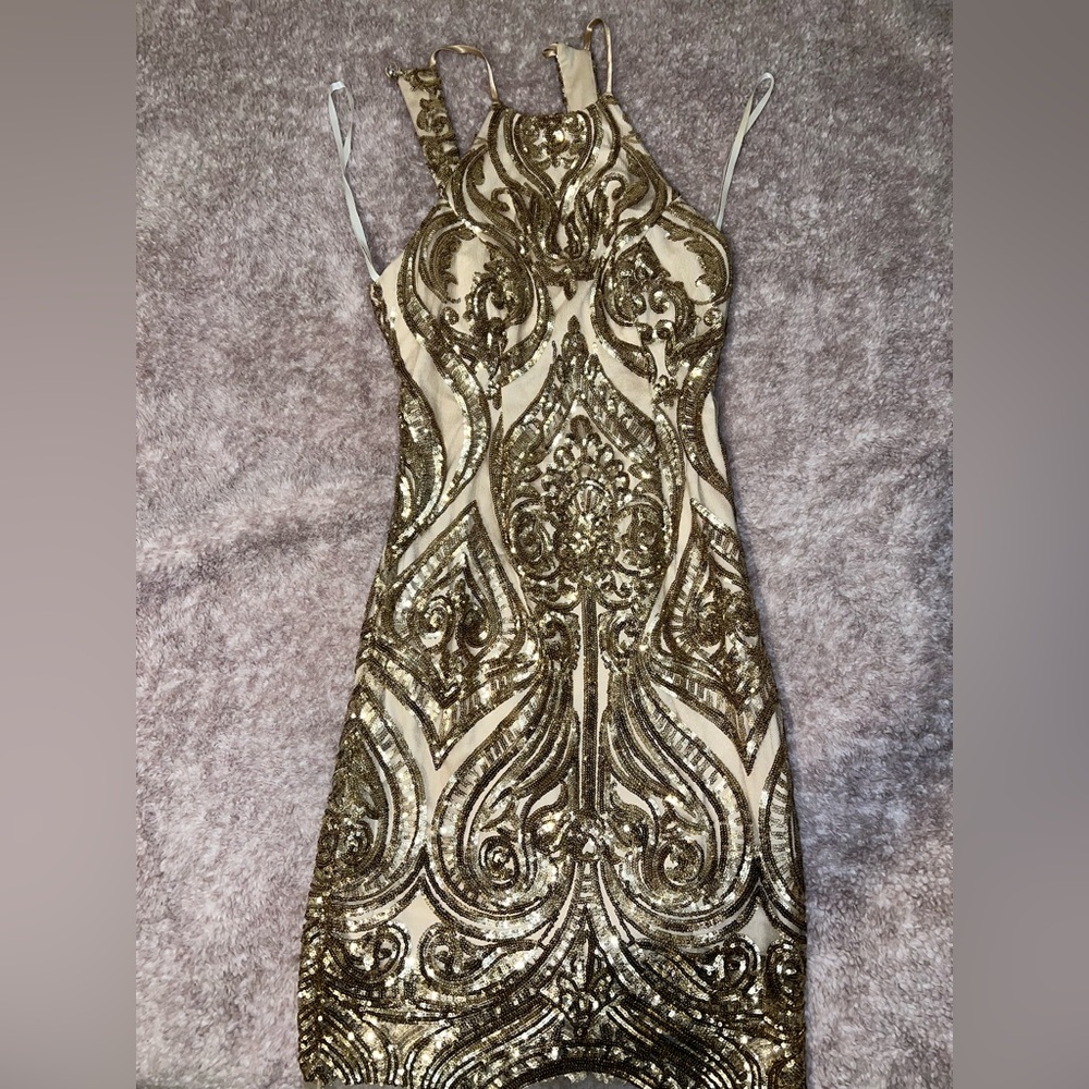 B Darlin Gold Sequin Midi Dress